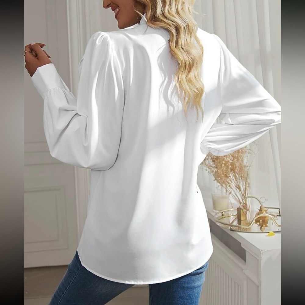 Luxe Ruffle Flounce Sleeve Button down Blouse - Picture 3 of 5